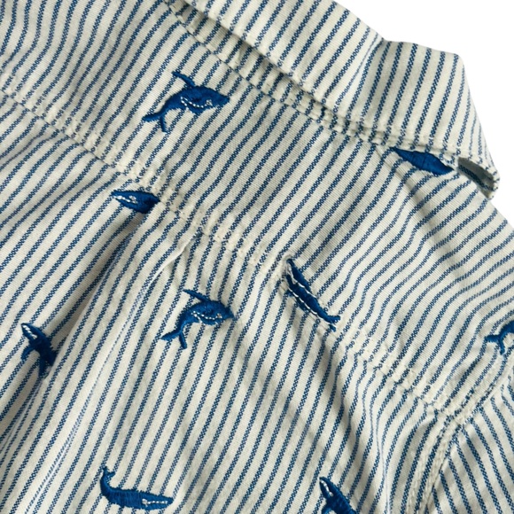 Baby BODEN Whale Embroidered Long Sleeve Button Front Shirt - Picture 3 of 6